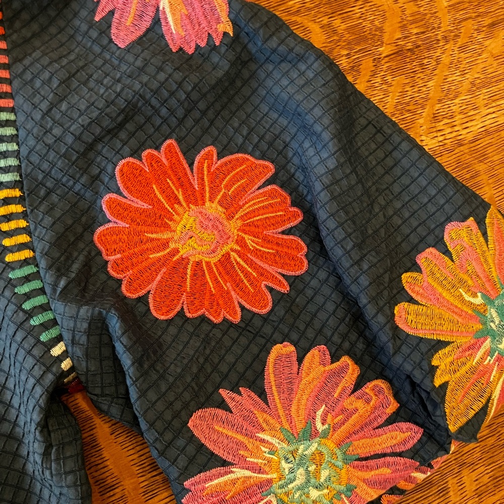 THML Navy Blouse with Multicolor Floral Embroidery - Picture 2 of 5